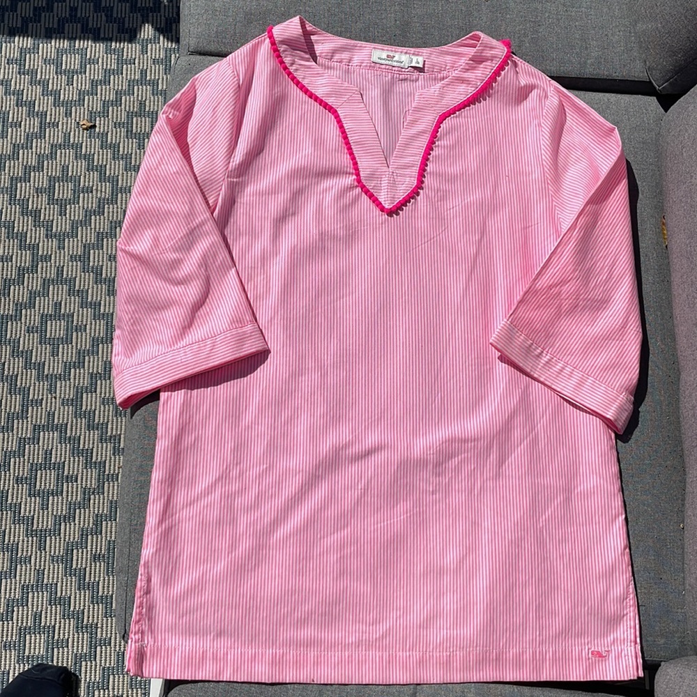 pink white tunic shirt dress